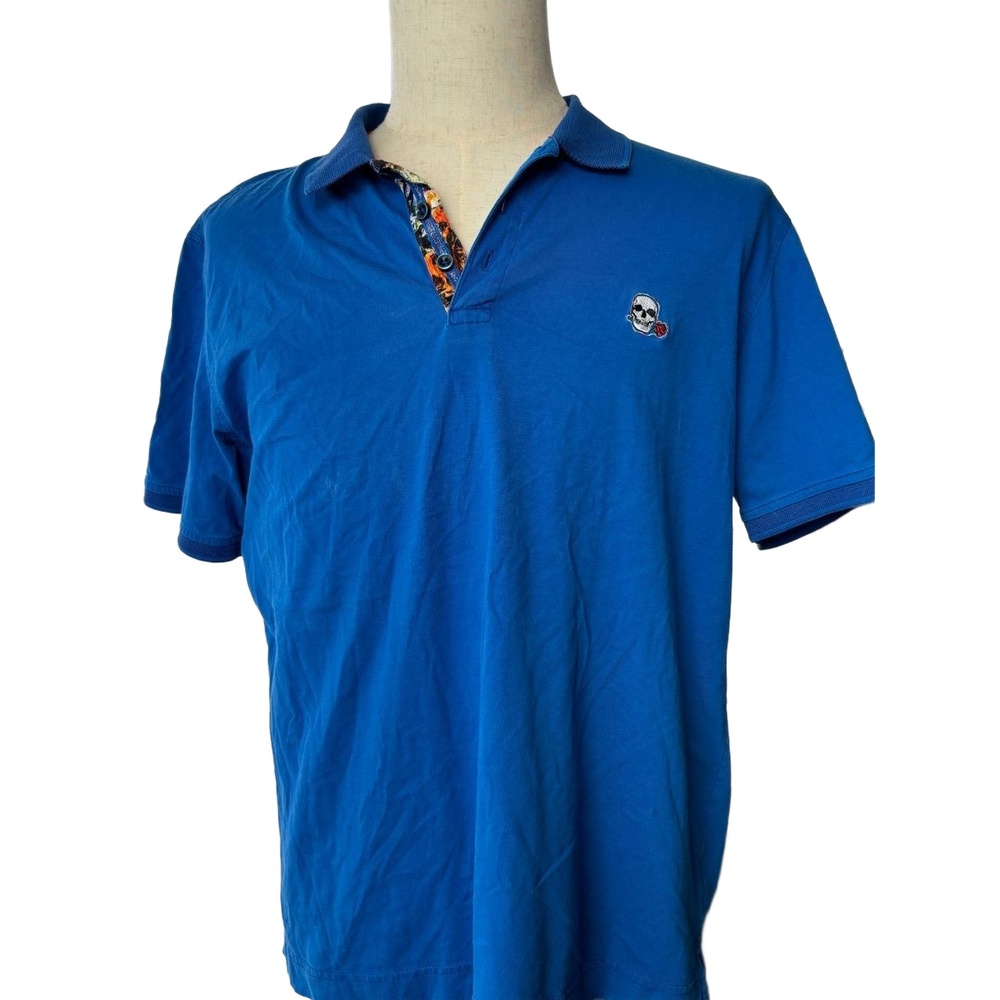 Robert Graham Polo Shirt Mens Size XL Blue Short Sleeve Skull Logo Modern Bold